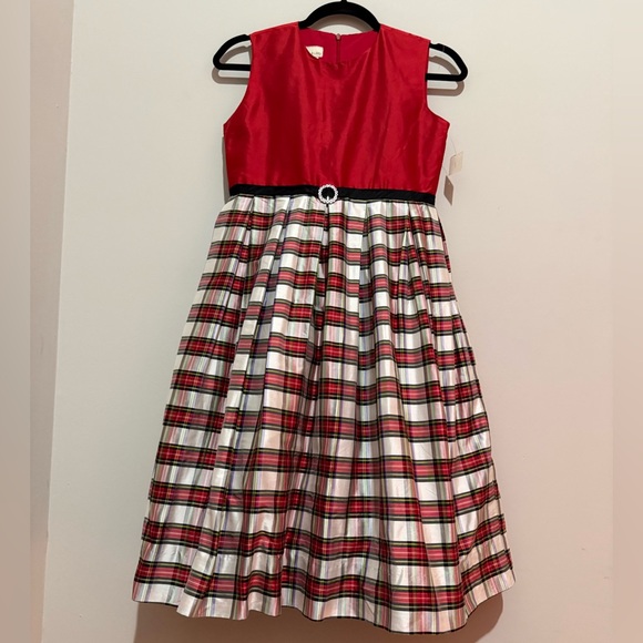 Marco & Lizzy 100% silk/tule Red & plaid, sleeveless dress. NWT Sz 14 paid $200. - Picture 2 of 10
